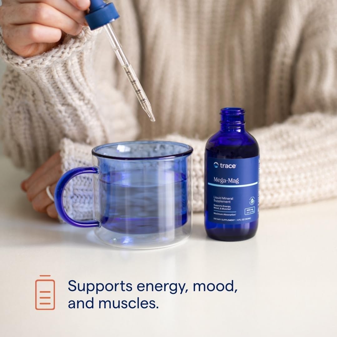How to Use Image: Trace Minerals Mega-Mag 400mg liquid magnesium usage instructions bottle 118ml