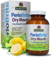 Nature’s Answer PerioBrite dry mouth lozenges lemon lime flavour 100 count box & bottle front label