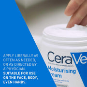 CeraVe Moisturising Cream usage instructions on face and body moisturiser tub 454g
