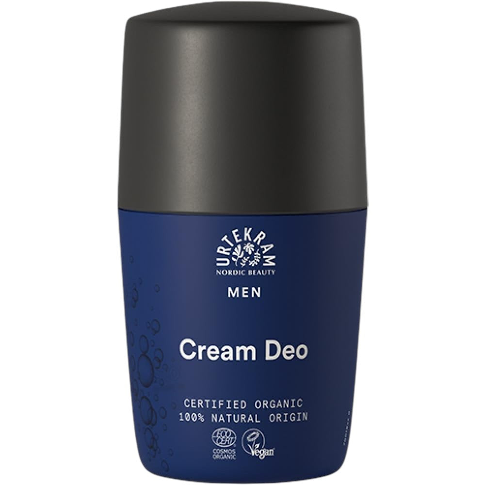 Urtekram Men Cream Deodorant Roll-On 50ml bottle with masculine scent