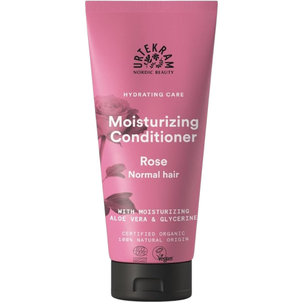 Urtekram Moisturising Rose Conditioner tube, rose scent, no flavour, 180ml