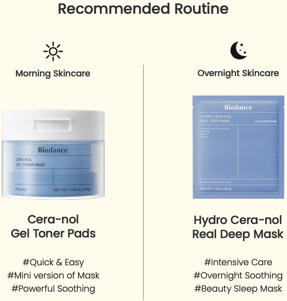 Biodance Cera-Nol Hydrogel Toner Pads 60 Pads application guide for daily facial care