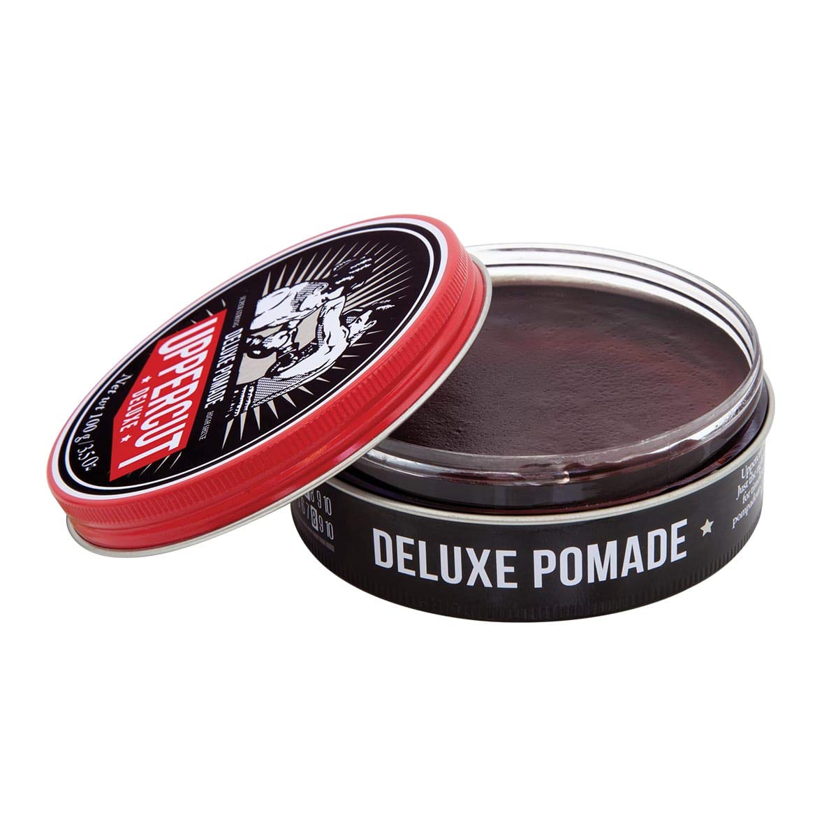 Open image: Uppercut Deluxe Pomade 300g jar strong hold high shine styling product packaging