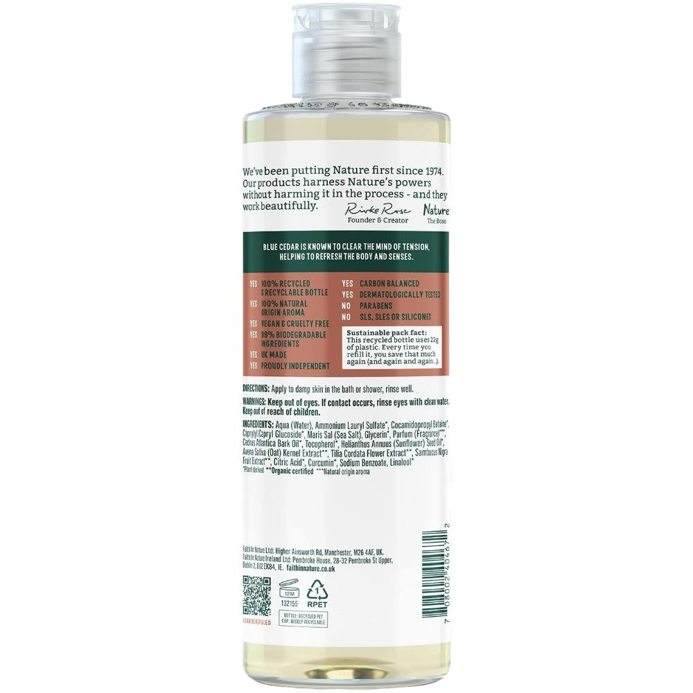 Faith In Nature Refreshing Body Wash Blue Cedar 400ml bottle ingredients & barcode