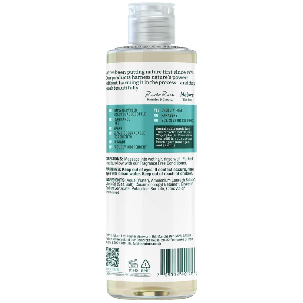 Faith In Nature Fragrance Free Sensitive Shampoo 400ml bottle ingredients & barcode