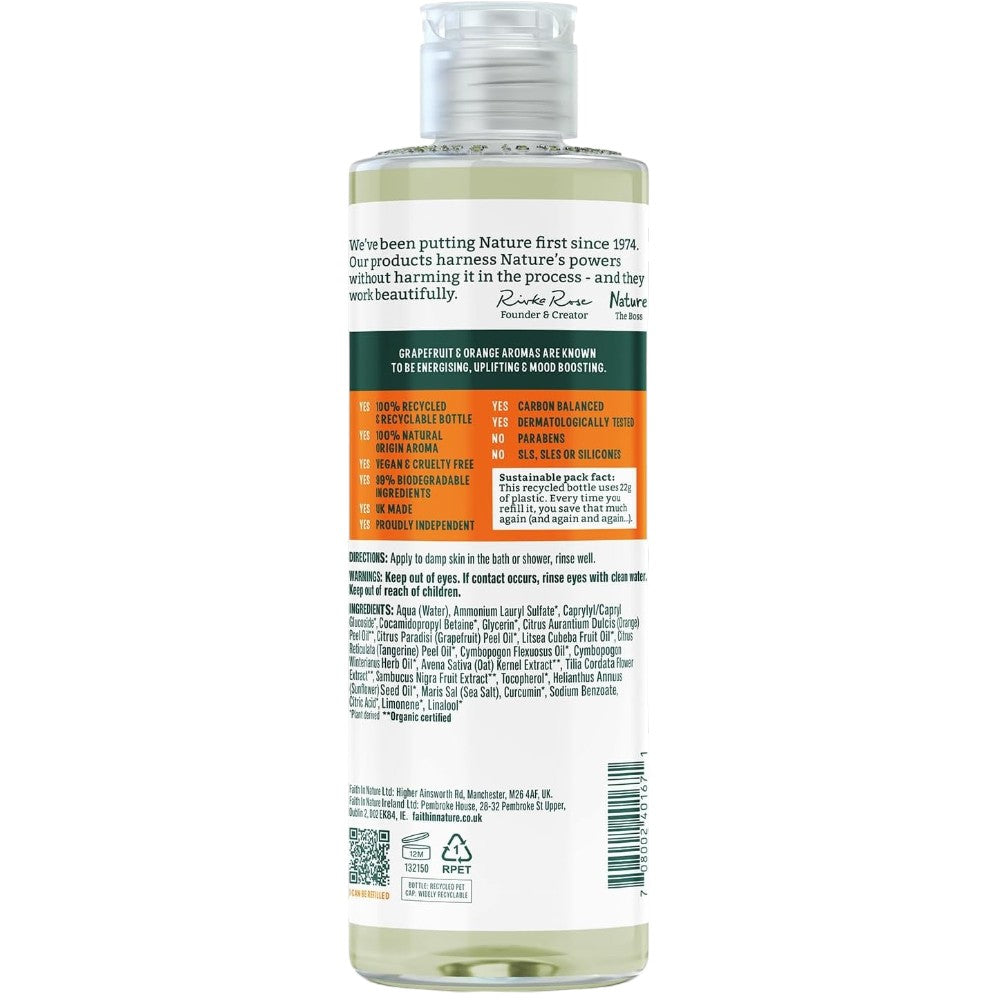 Faith In Nature Energising Grapefruit and Orange Body Wash 400ml bottle ingredients & barcode