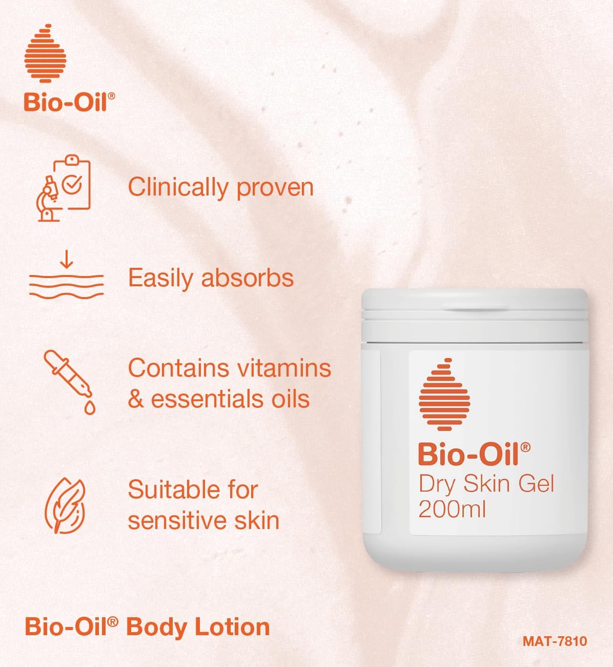 Bio-Oil Dry Skin Gel Moisturiser, tube or gel packaging, no flavour, 200ml, ingredients information