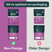 Nutrition Geeks Milk Thistle 3-in-1, vegan food supplement tablet packaging, no flavour, 120 tablets old & new packaging