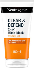 Neutrogena Clear & Defend 2 en 1 Limpiador y Mascarilla 150ml - Fórmula con 1% Ácido Salicílico