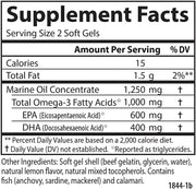Carlson Maximum Omega Minis Omega-3 lemon flavour bovine soft gels 1000mg 80 count supplement facts and ingredients