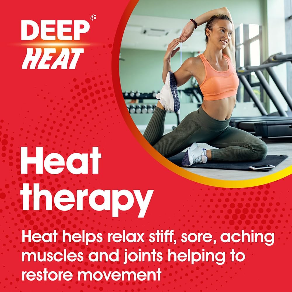 Deep Heat Pain Relief Heat Patch sachet packaging air activated heat patch 12 count applied warming patch lifestyle image