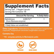 Doctor's Best Nattokinase, bottle packaging, unflavoured, 2000 FU, 90 or 270 veggie capsules, supplement facts and ingredients