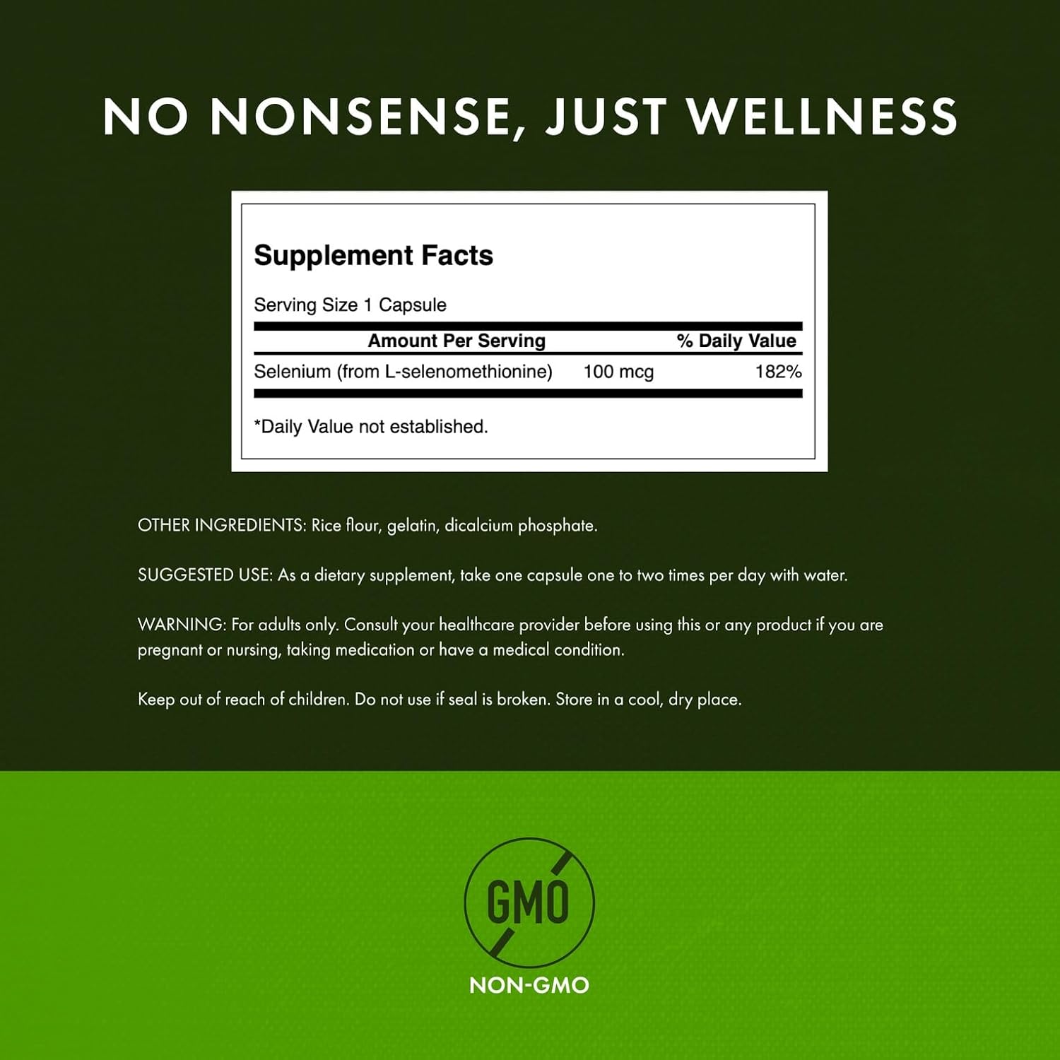 Supplement facts & ingredients  details for Swanson Selenium 100mcg.
