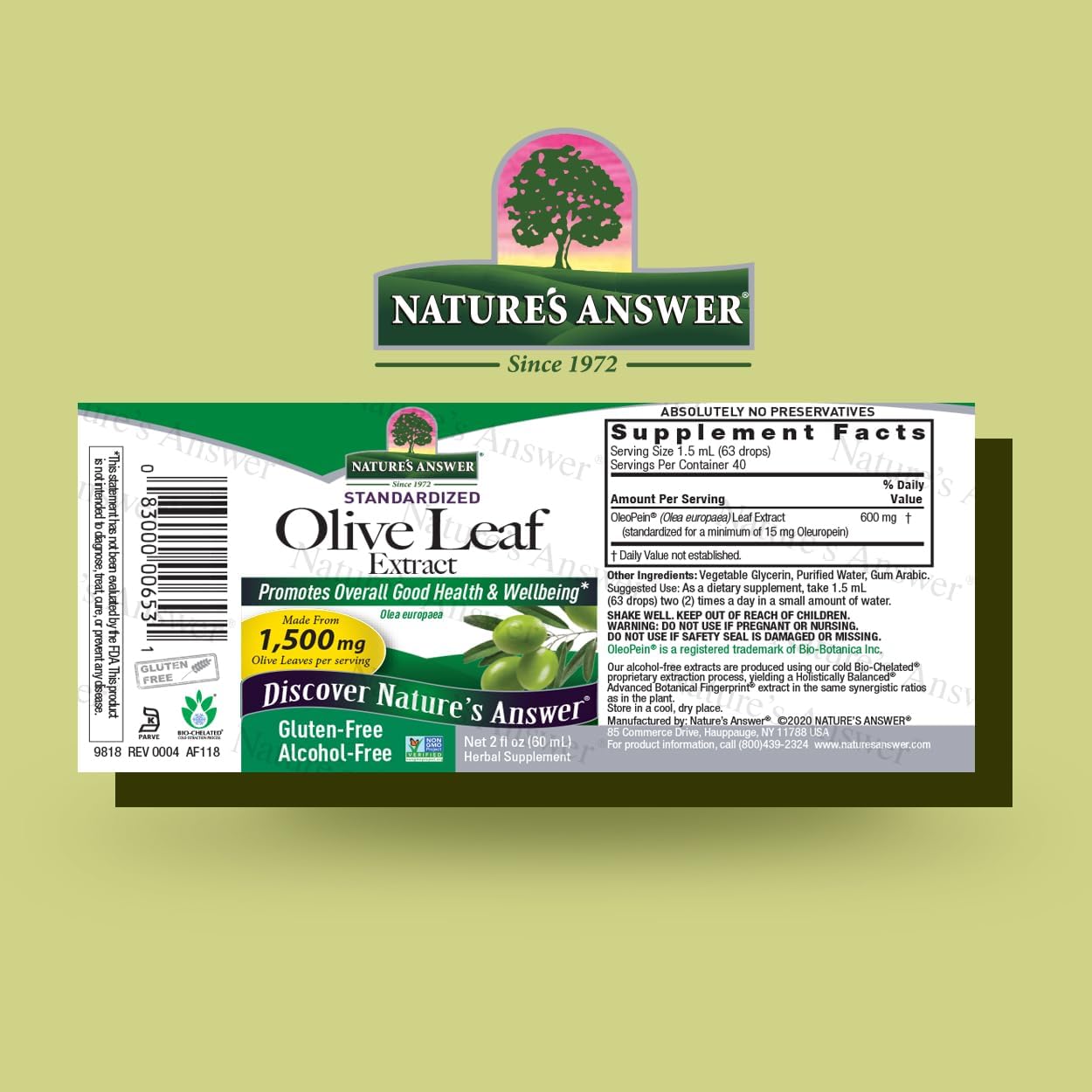 Nature’s Answer Olive Leaf alcohol-free liquid extract 60ml barcode