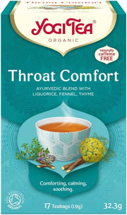Front Image: Yogi Tea Organic Throat Comfort herbal tea bags 17 x 1.9g box