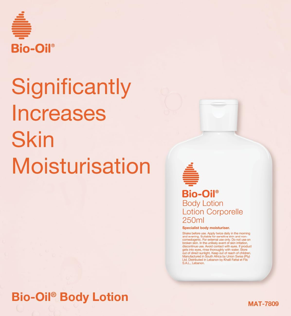Bio-Oil Ultralight Moisturising Body Lotion, pump bottle packaging, fragrance not specified, 250ml, ingredients information