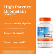 Doctor's Best High Potency Bromelain, bottle packaging, unflavoured, 500mg, 90 veggie capsules, daily dietary supplement use