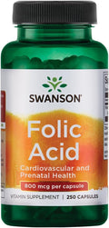 Swanson Foliumzuur 800 mcg 250 capsules | Cardiovasculaire & prenatale gezondheid