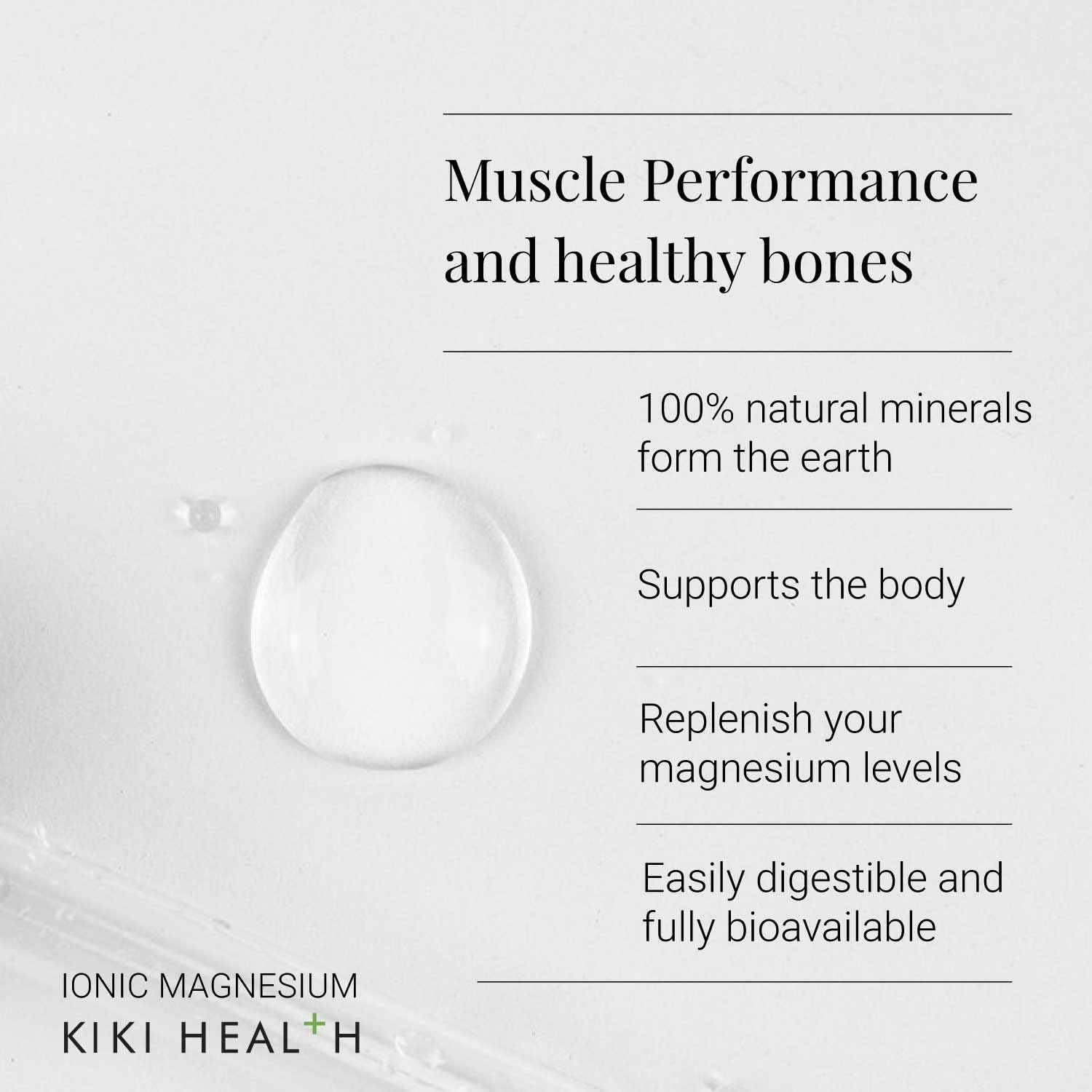 Supplement facts & ingredients image: KIKI Health ionic magnesium liquid drops ingredient panel bottle 50ml