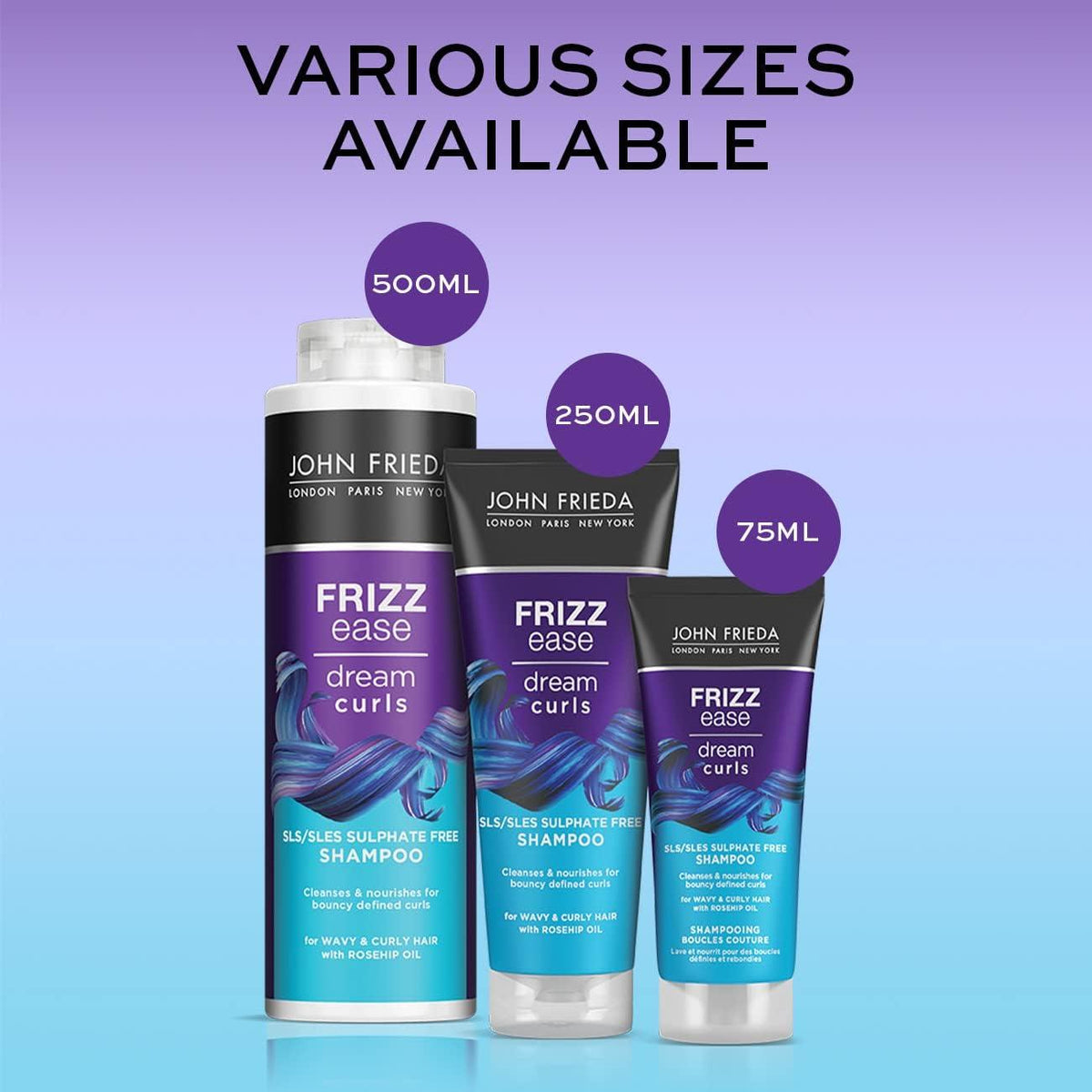 John Frieda Frizz Ease Dream Curls rosehip oil no flavour sulphate-free shampoo 75ml tube & other variants