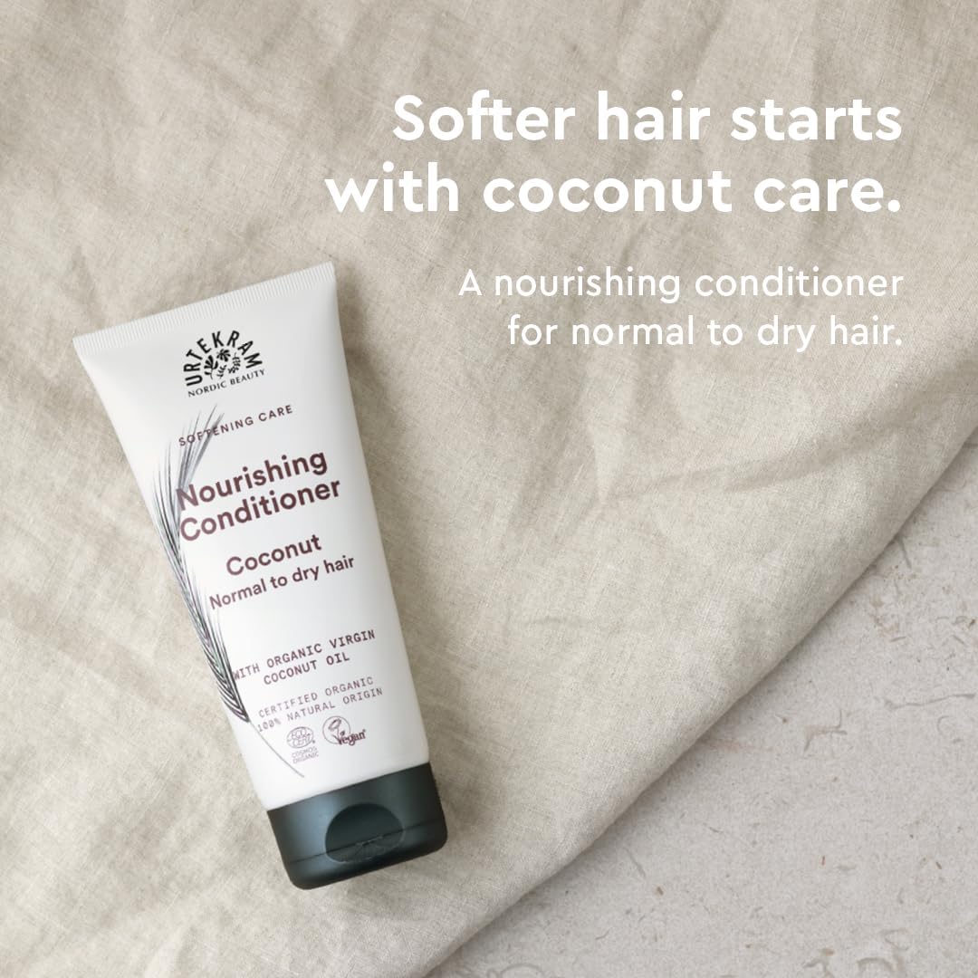 Urtekram Nourishing Coconut Conditioner tube, coconut scent, 180ml, hair care use