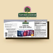 Nature’s Answer liquid CoQ10 supplement 240ml barcodeon a beige background
