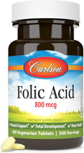 Carlson Folsäure 800 mcg Vegetarische Tabletten – 300 Stück