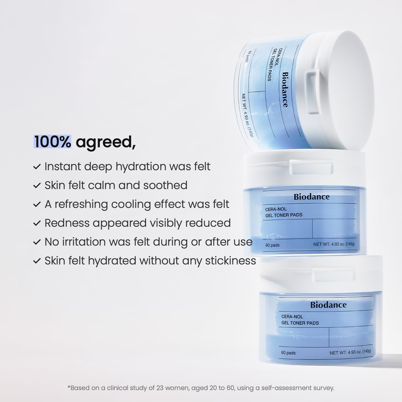 Biodance Cera-Nol Hydrogel Toner Pads 60 Pads ingredients panel and product information
