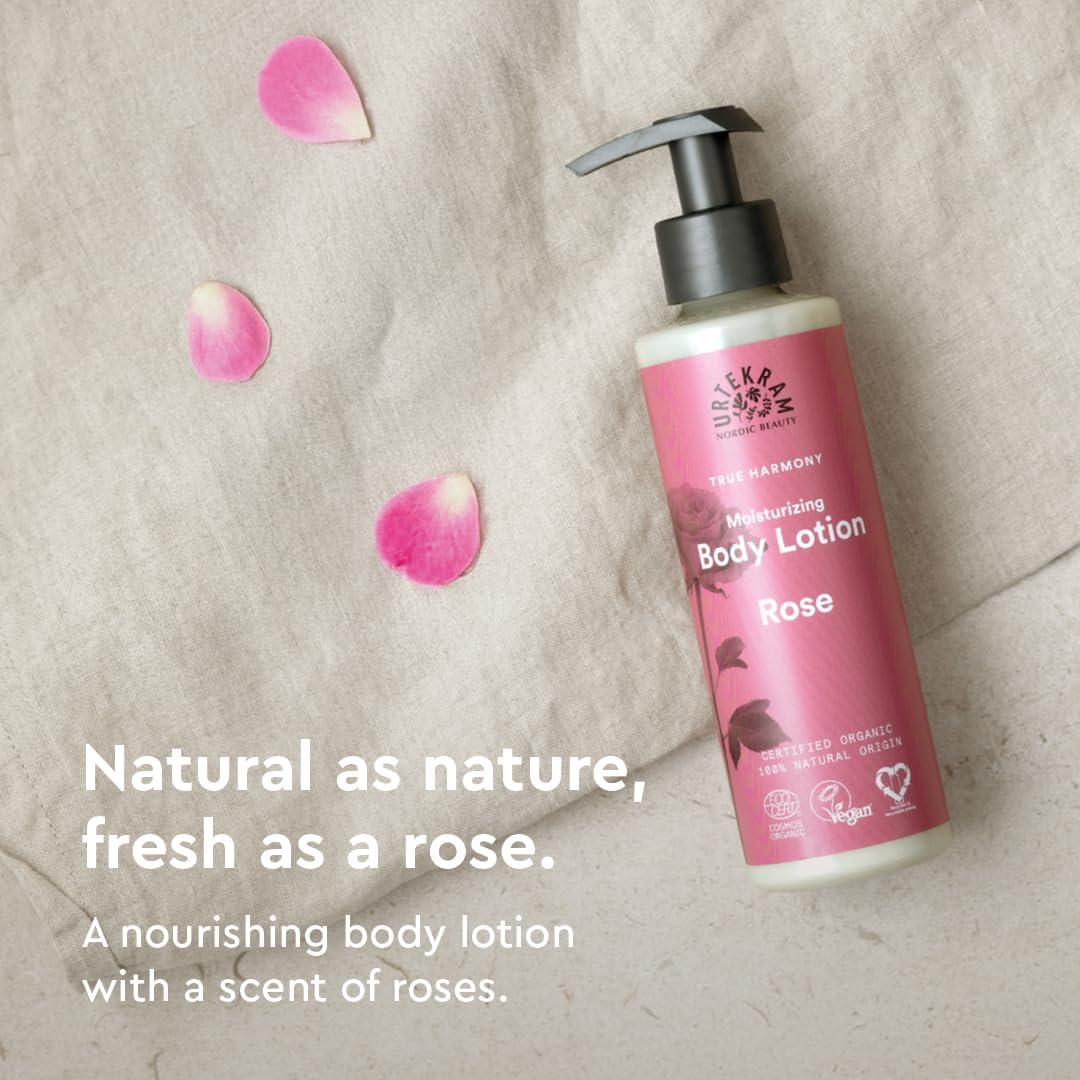 Urtekram Moisturizing Rose Body Lotion 245ml bottle for everyday body care
