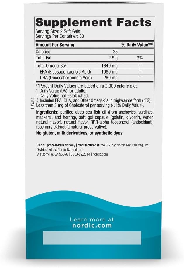 Supplement facts label for high EPA fish oil supplement