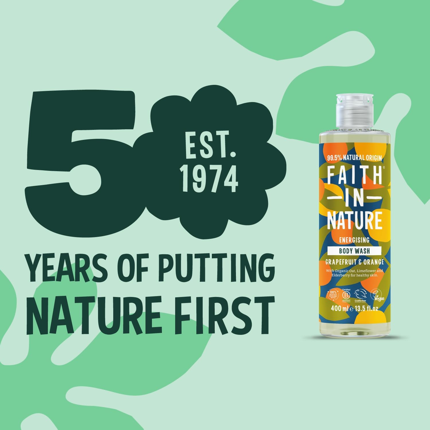 Faith In Nature Energising Grapefruit and Orange Body Wash 400ml bottle product information