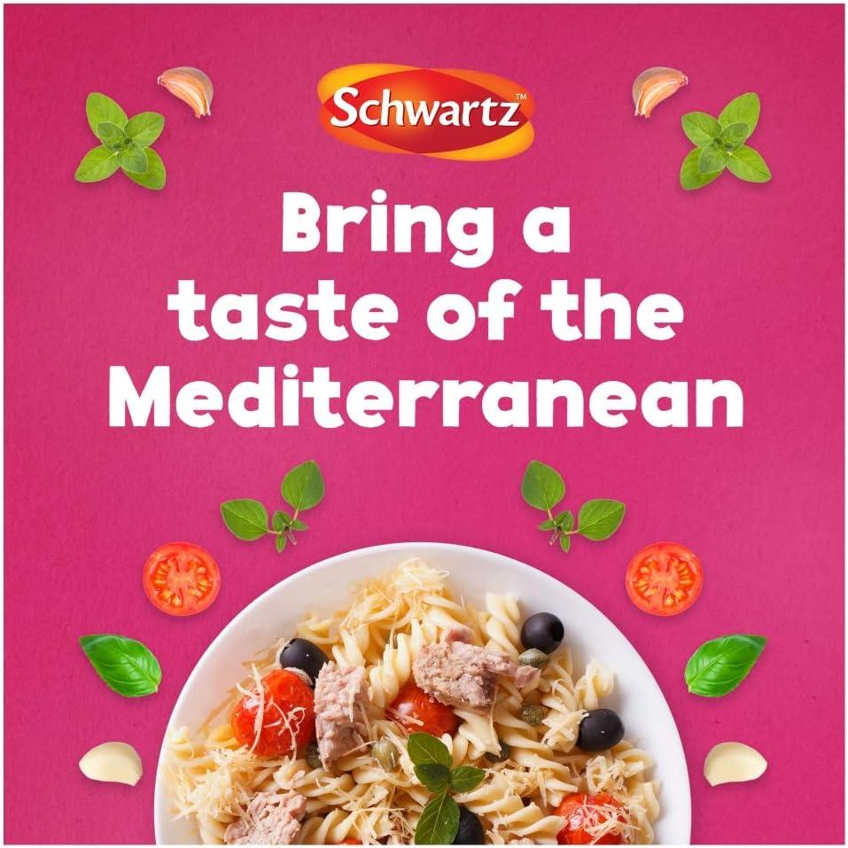 Lifestyle/use image: Schwartz Italian Seasoning used in pasta pizza and Mediterranean cooking 190g