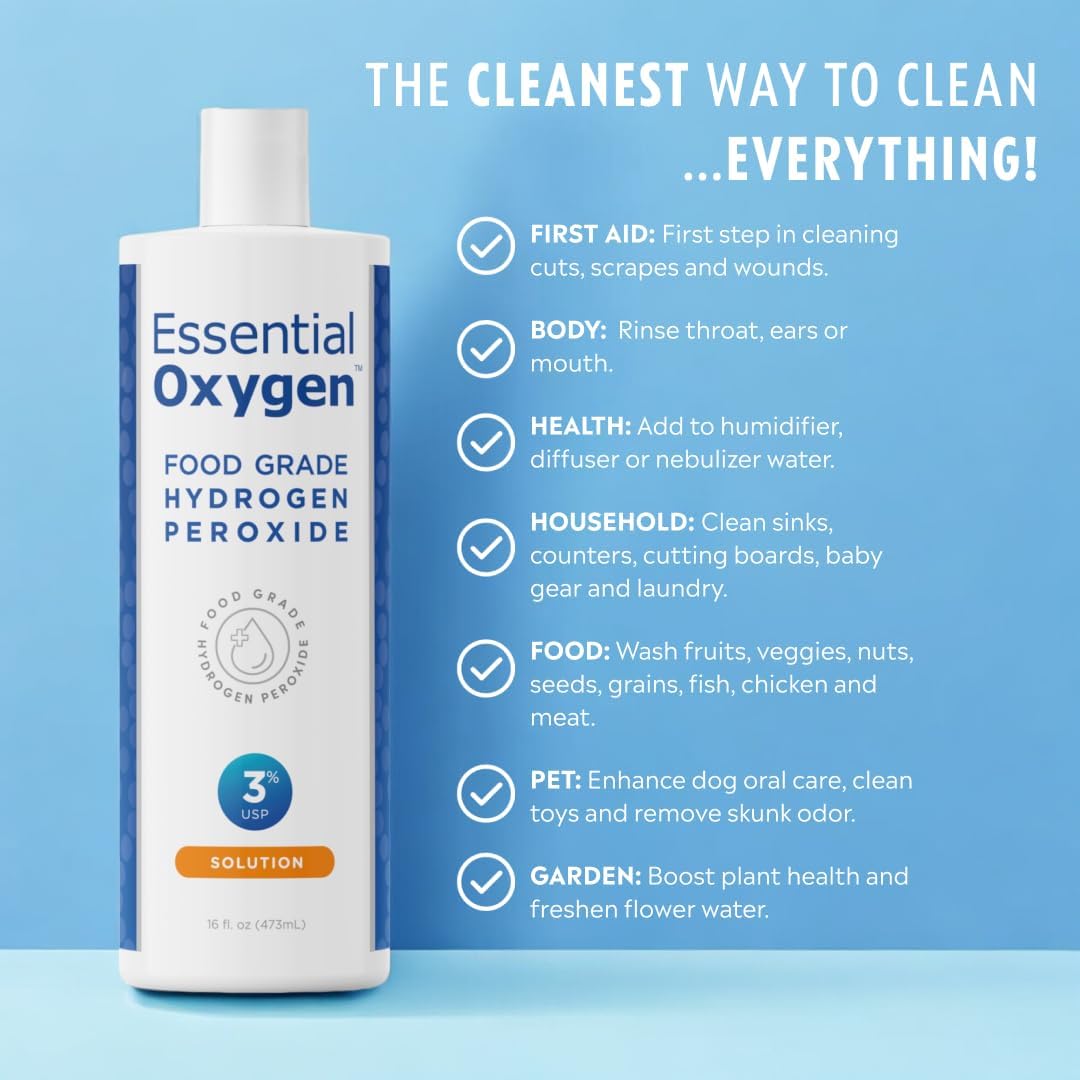 Essential Oxygen Food Grade Hydrogen Peroxide 3% USP - 473ml