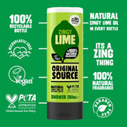 Original Source Zingy Lime Shower Gel 250ml ingredients label with lime essential oil