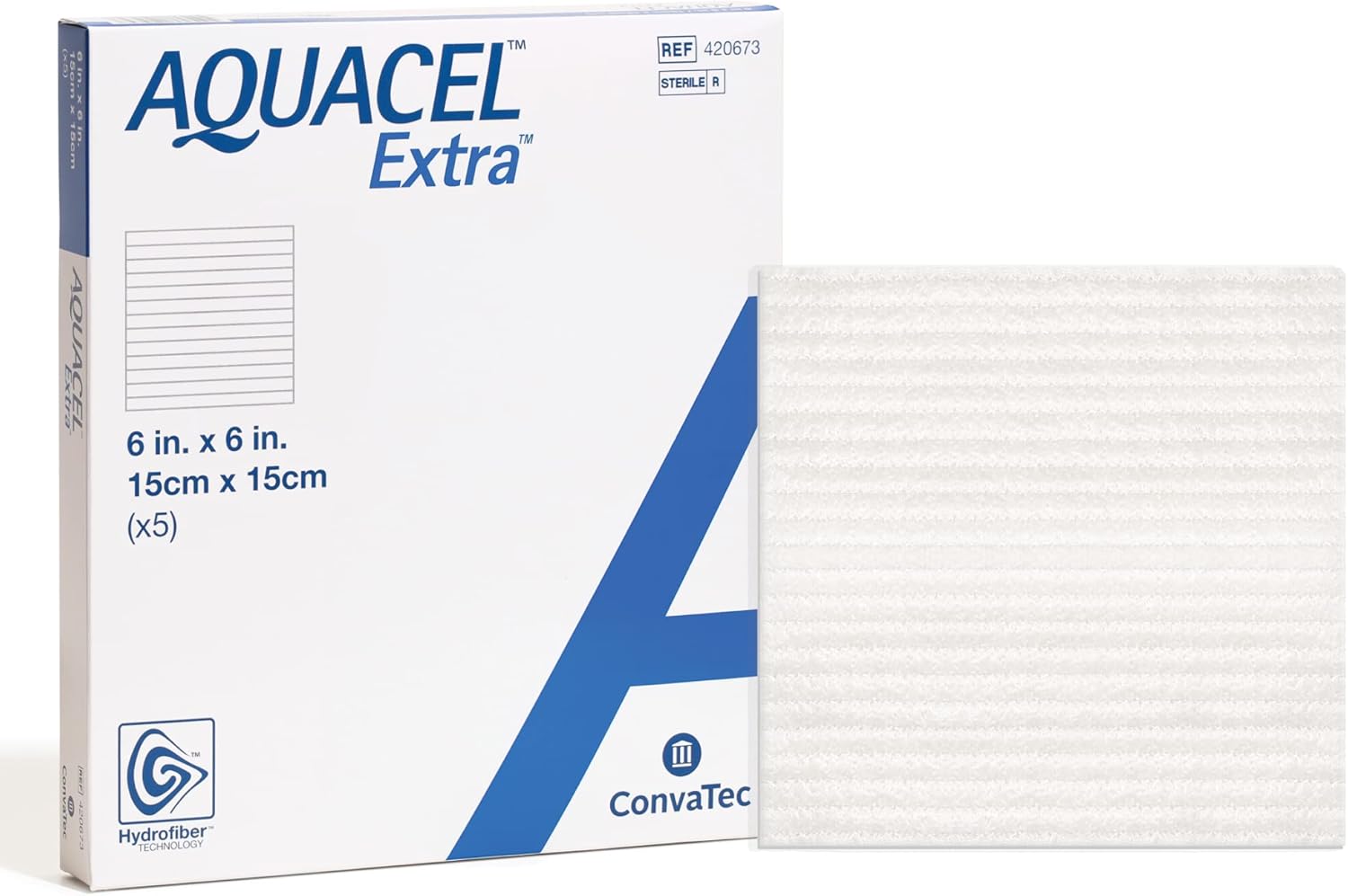 Box of Aquacel Extra Hydrofiber Wound Dressings 15cm x 15cm.