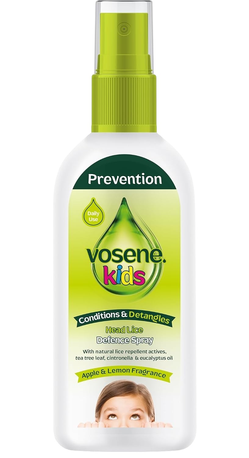 Vosene Kids Head Lice Defence Spray, spray bottle packaging, Apple & Lemon fragrance, 150ml