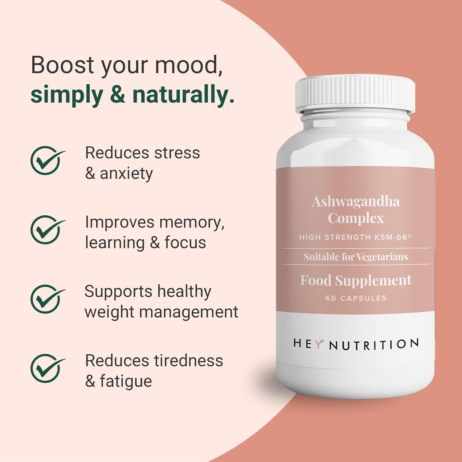 Hey Nutrition Ashwagandha Complex 750mg KSM-66 - 60 Capsules