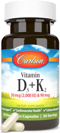 Vitamina D3 Carlson 2000 IU con K2 MK7 - 60 Cápsulas Vegetarianas
