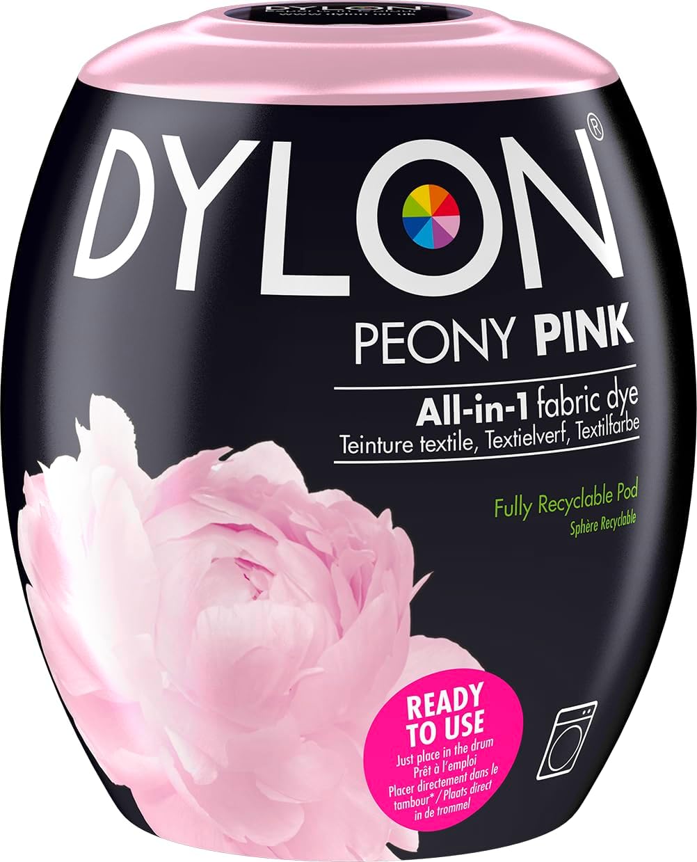 Dylon All-in-1 Fabric Dye Pod Peony Pink 350g single dye pod packaging