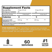 Supplement facts & ingredients image: Qunol Liquid CoQ10 supplement facts 100mg ingredients liquid bottle