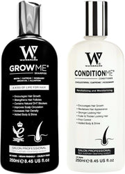 Watermans Grow Me Shampoo and Condition Me Conditioner bottles, 250ml each, side by side.