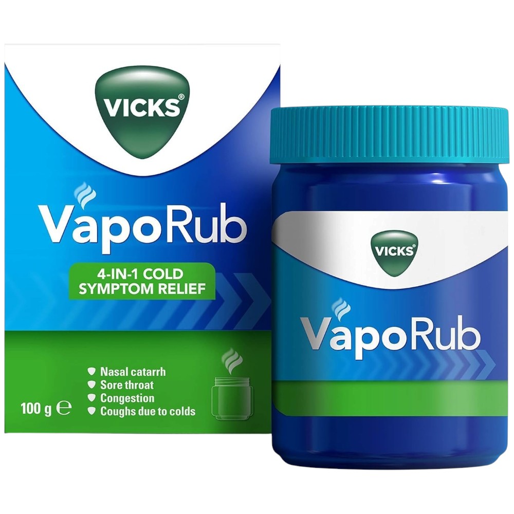 Vicks VapoRub 4 in 1 topical ointment menthol eucalyptus aroma 100g jar front packaging