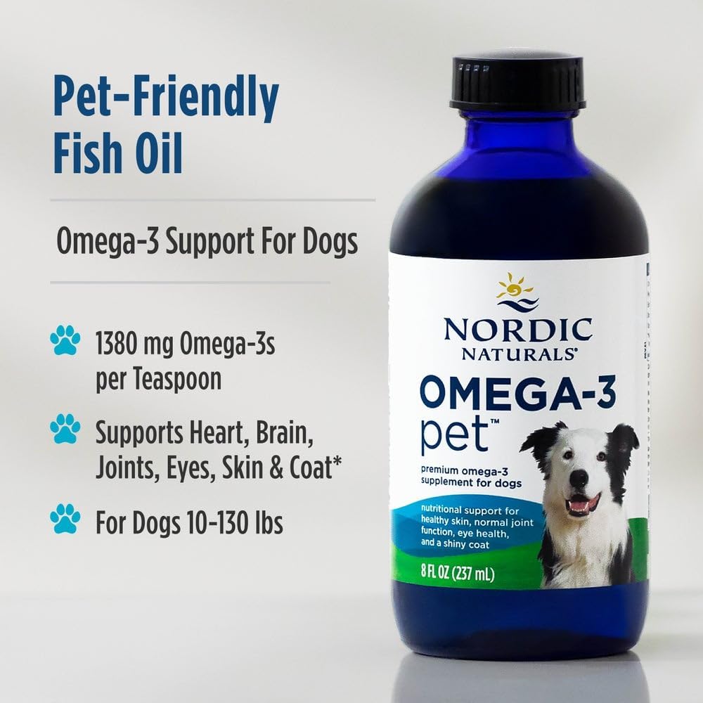 Nordic Naturals Omega-3 Pet Liquid fish oil bottle 237ml for dogs and cats.