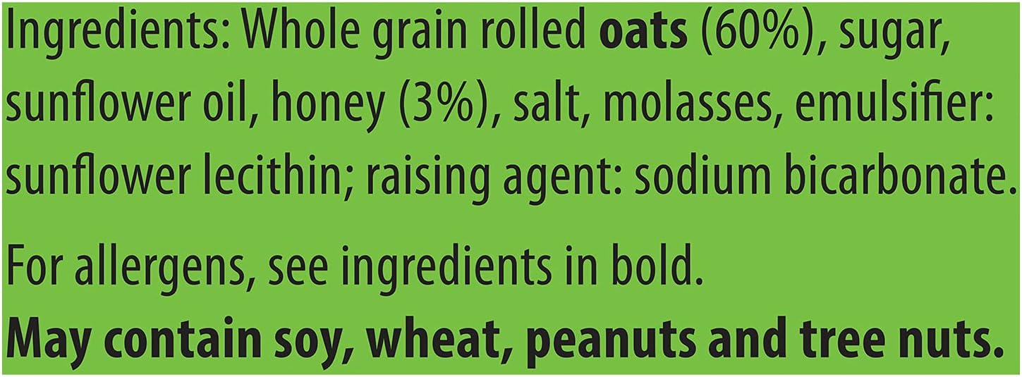 Nature Valley Crunchy Oats and Honey Cereal Bars ingredient and nutrition information 40 twin packs