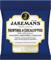 Jakemans Menthol & Eucalyptus Lozenges, bag packaging, menthol and eucalyptus flavour, 73g