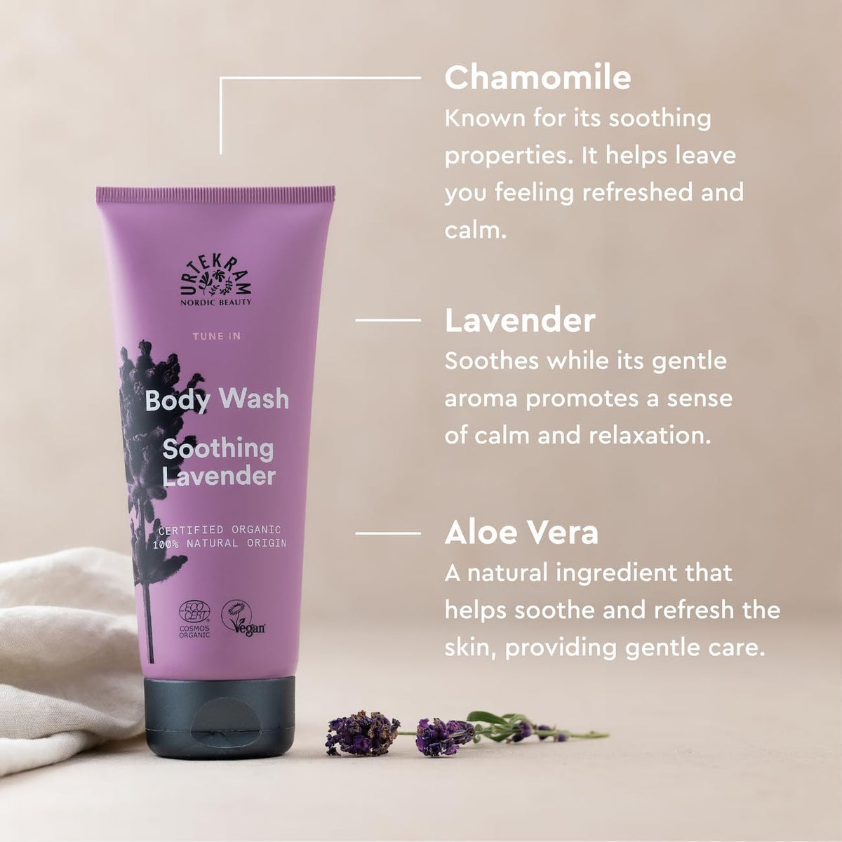Urtekram Soothing Lavender Body Wash 200ml bottle for everyday shower care