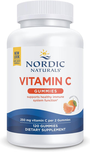 Nordic Naturals Vitamin C Gummies bottle, Tart Tangerine flavor, 250mg, 120 count