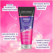 John Frieda Frizz Ease Brazilian Sleek conditioner hydrolyzed keratin 250ml tube lifestyle use image