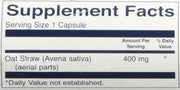 Supplement label with oat straw information on a white background