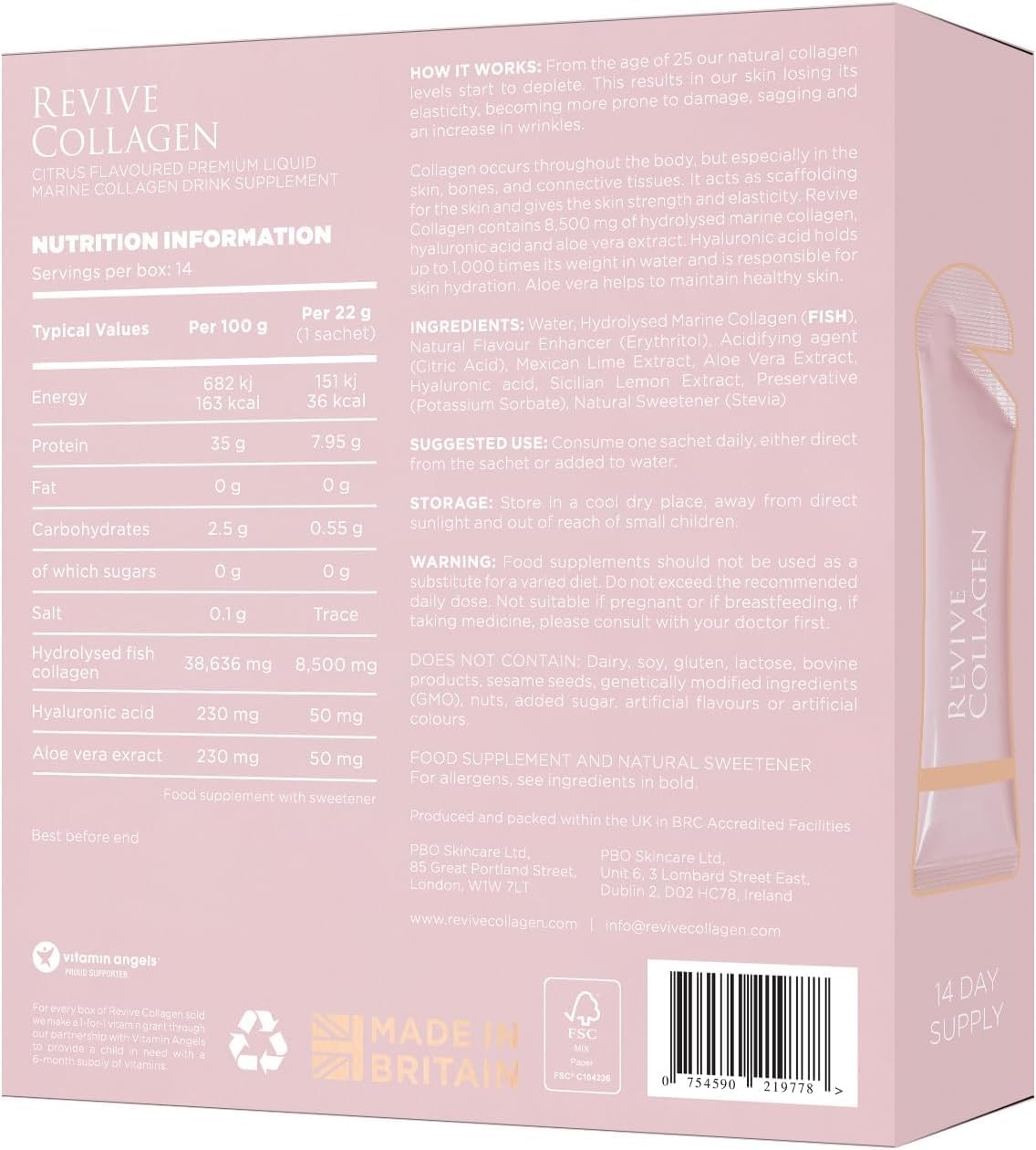Barcode Image: Revive Collagen Premium lemon lime 14 sachets liquid supplement barcode packaging